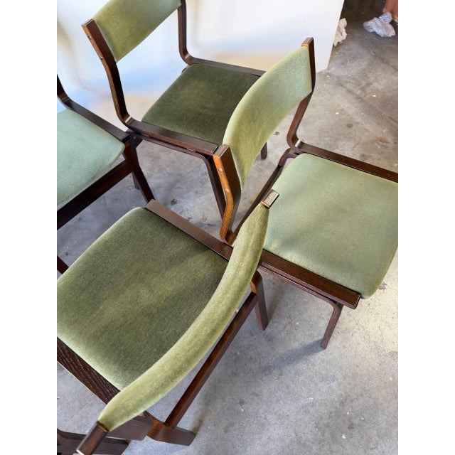 Mid-Century Modern Set of 8 1960s Mid Century Danish Dining Chairs – Vintage Scandinavian Solid Wood Chairs With Green Upholstery For Sale - Image 3 of 9