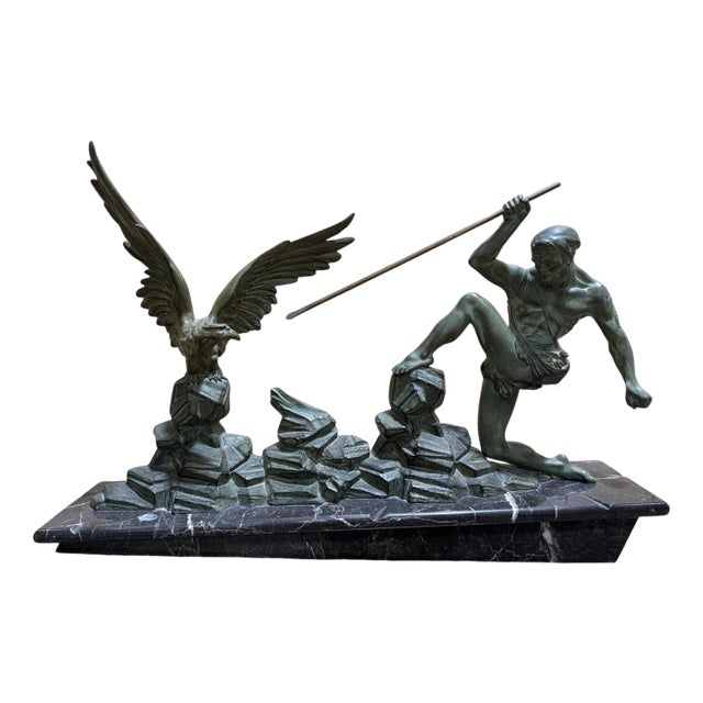 Art Deco Man Hunting an Eagle Figurine For Sale