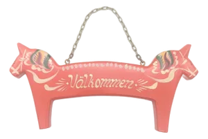 Swedish Folk Art: Handcrafted Dala Horse Welcome Sign