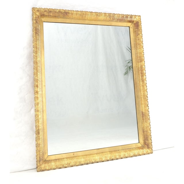Dorothy Draper Scallop Edge 40x50 Carved & Gold Gilt Rectangle Frame c1940s Wall Mirror MInt! For Sale - Image 4 of 13