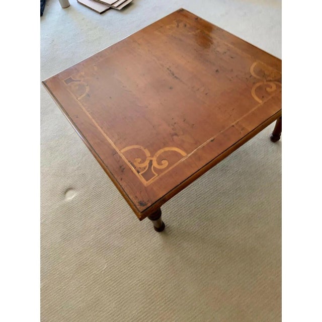 Vintage English Rectangular Coffee Table With Inlaid Satinwood Fleur-De-Lis For Sale - Image 4 of 4