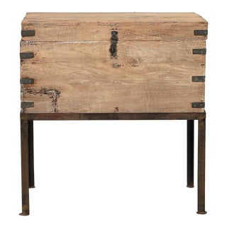 Antique Indian Bleached Teakwood Box on an Iron Stand For Sale