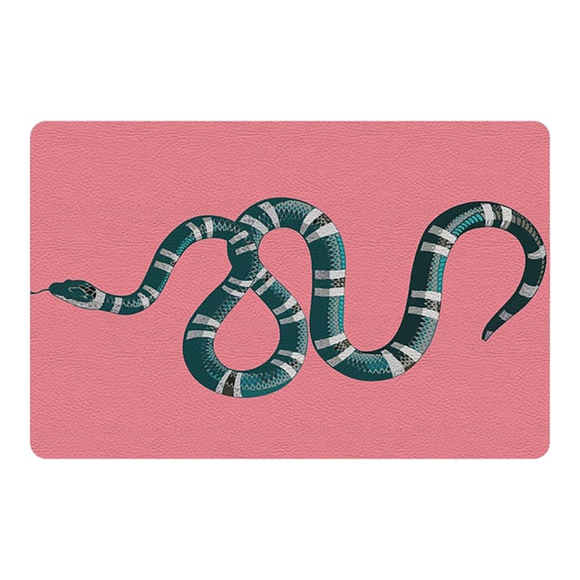 Serpent Pink Vegan Leather Rectangle Placemat, Set of 4 For Sale