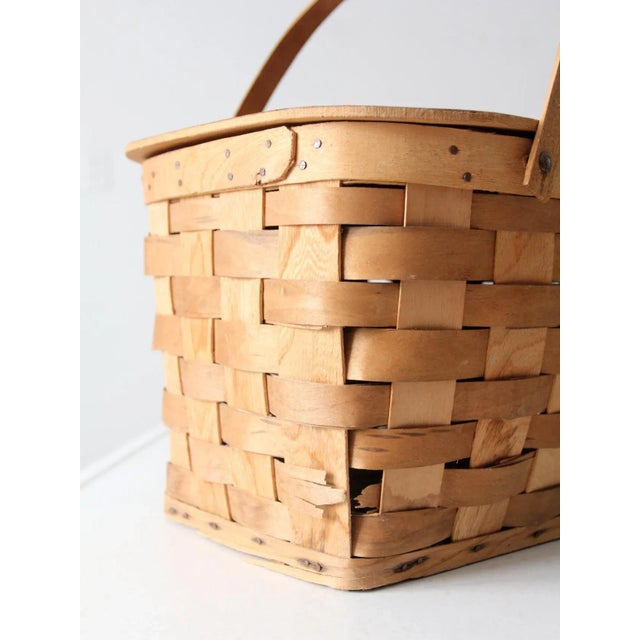 Vintage Splint Weave Picnic Basket For Sale - Image 6 of 12