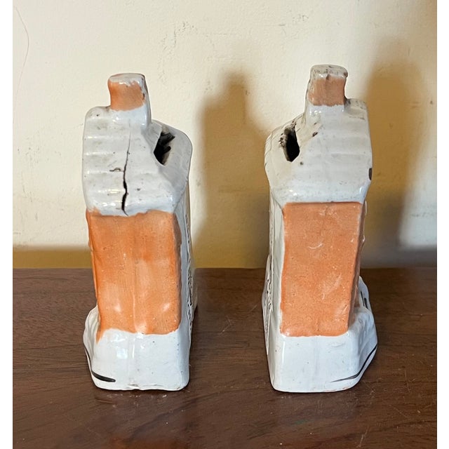 Salmon Antique 19th Century English Staffordshire Brick Cottage Coin Banks Circa 1860 - A Pair For Sale - Image 8 of 14