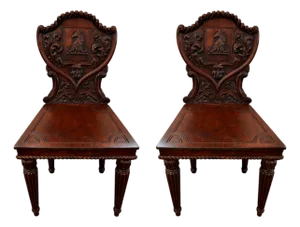 Exceptional Pair English William IV Mahogany Hall Chairs 1830