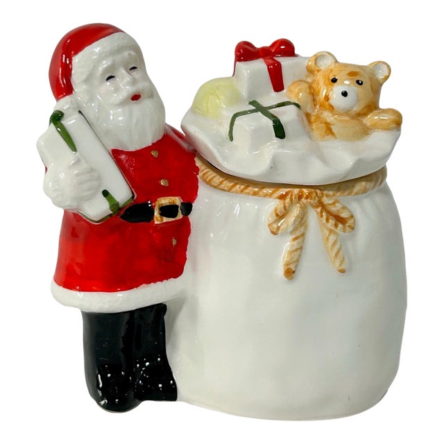 1950s Christmas Santa Claus Ceramic Planter Trinket Box Made in Japan For Sale