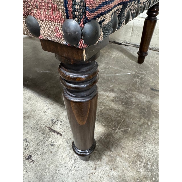 Blue Vintage Boho Custom Kilim Ottoman For Sale - Image 8 of 9