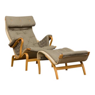 Rare Collector Bruno Mathsson Pernilla Chair With Matching Footstool For Sale