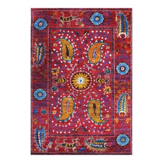 Pasargad Home Melody Red Sari Silk Area Rug- 5' 7" X 8' 1" For Sale