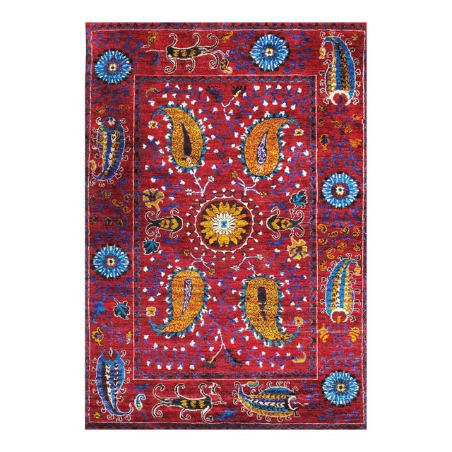 Pasargad Home Melody Red Sari Silk Area Rug- 5' 7" X 8' 1" For Sale