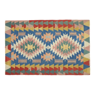 1970s Vintage Turkish Oushak Handmade Wool Cotton Blue Runner Rug For Sale