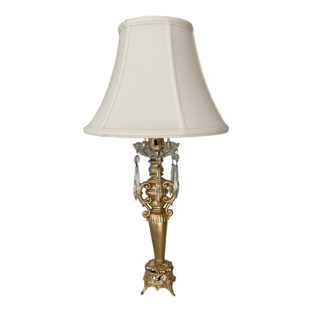 Vintage Gold Urn and Crystal Lamp For Sale