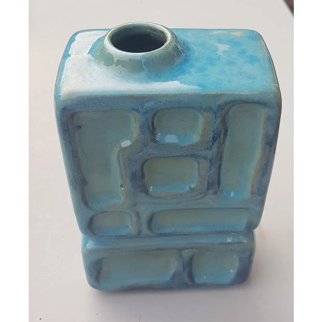 1970s Rectangular Turquoise Ceramic Vase For Sale - Image 5 of 6