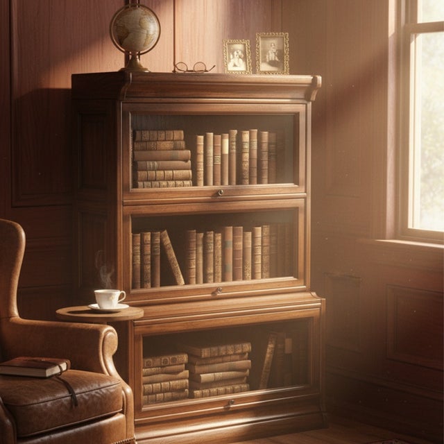 Mission 3 Stack Oak Barrister Bookcase - Beveled Glass - Micheal Cherry For Sale - Image 9 of 15