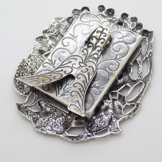 Metal Vintage Italian Handmade Genuine Sterling Silver 925 Solid Small Frame With Flower and Berries Design For Sale - Image 7 of 9