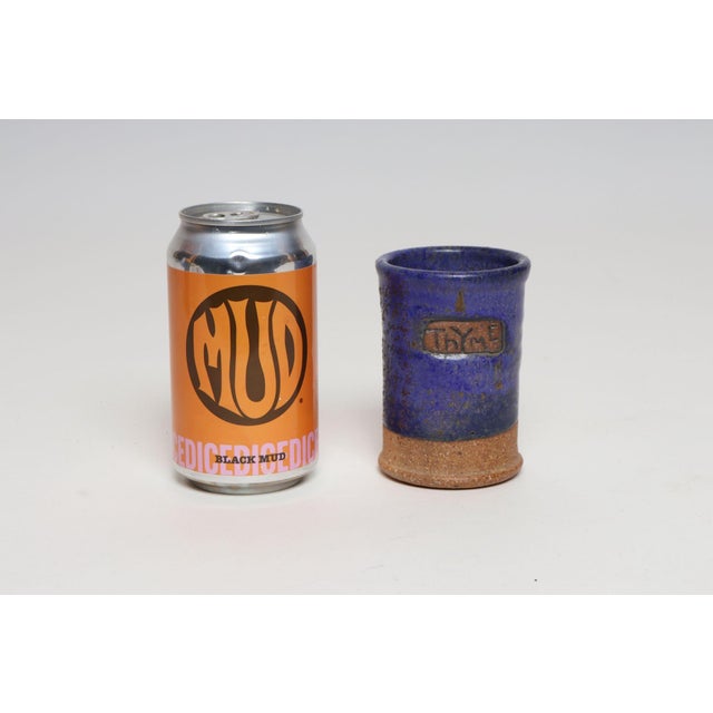Ceramic Vintage Studio Pottery Indigo "Thyme" Herb Cylindrical Vessel by Deanna Nichols For Sale - Image 7 of 16