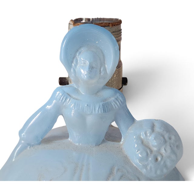 Vintage Art-Deco Blue Glass l.e. Smith "Southern Belle" Boudoir Lamp 1940s For Sale - Image 4 of 7