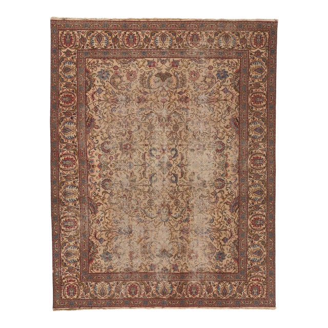 Early 20th Century Antique-Worn Persian Tabriz Rug - 09'07 X 12'03 For Sale
