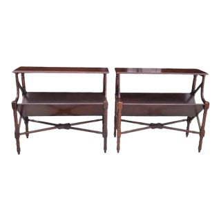​Pair of Vintage Mahogany Faux Bamboo Wood Magazine Rack End Tables / Canterburys- A Pair For Sale