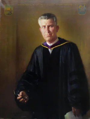 Mid Century Portrait Painting of Raymond L. Hanson, Large-Scale Photo-Realist Figurative by W.S. Bylityplis