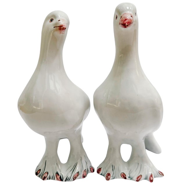 Hollywood Regency Vintage Italian Glazed Terracotta Dove Figurines - A Pair For Sale - Image 3 of 7