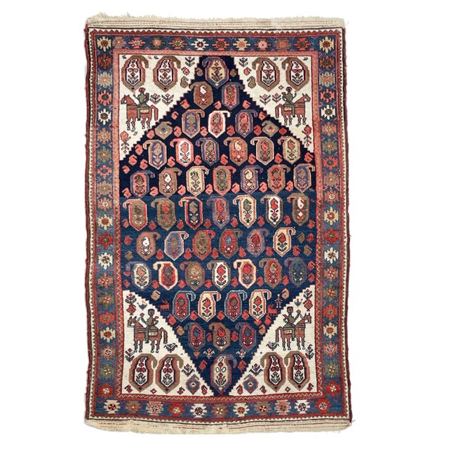 1930s Persian Malayer 4-Horsemen Protecting the Seeds of Life Rug, 4.4 x 6.10 For Sale - Image 12 of 12