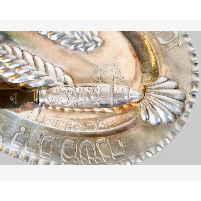 Unknown, 19th C. Antique Silver German Judaica Shabbat Challah Tray Hebrew Inscription For Sale - Image 11 of 15