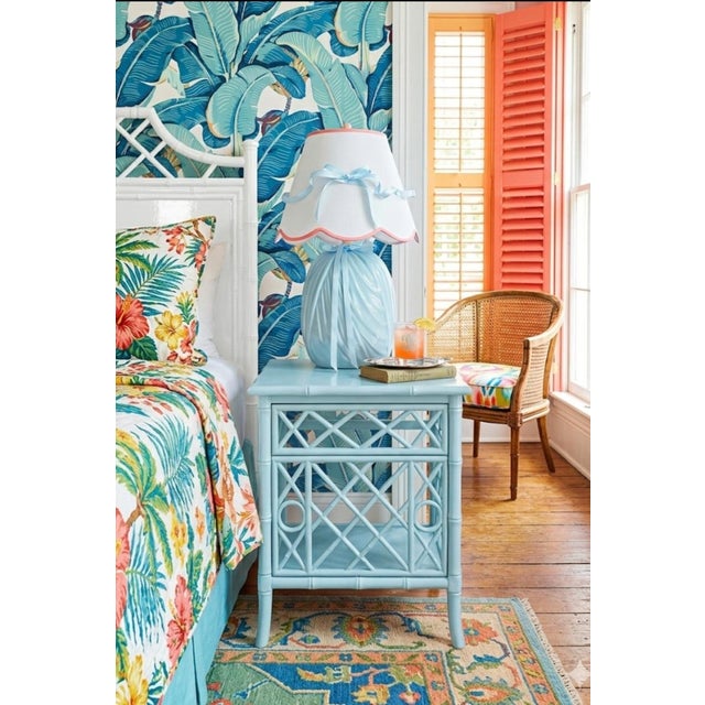 Vintage Custom Painted Styled John Dickinson Draped Plaster Pale Blue Table Lamp W/ Custom Ribbon Shade For Sale - Image 10 of 10