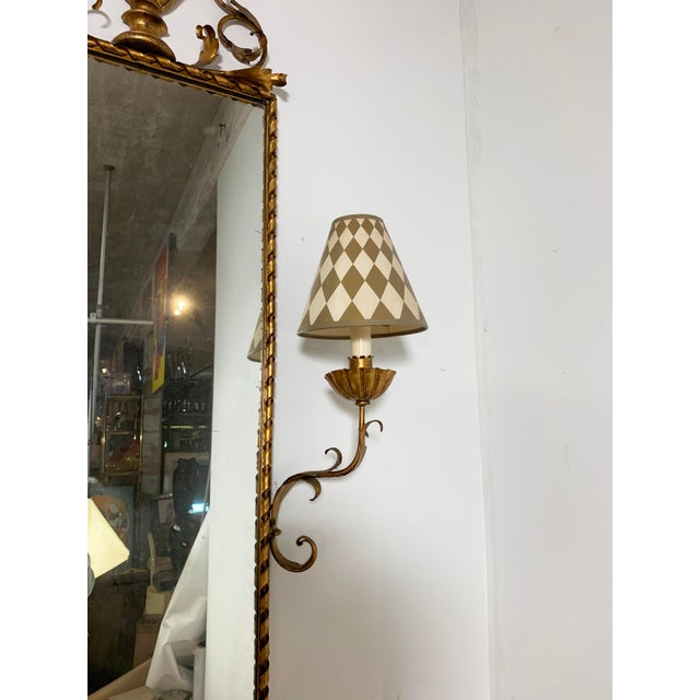 C. 1950s Italian Gilt Hall Mirror With Sconces and Shelf For Sale In Boston - Image 6 of 7