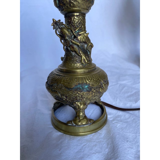 A Pair of 1950s Carved Bronzed Brass Lamps For Sale In New York - Image 6 of 11
