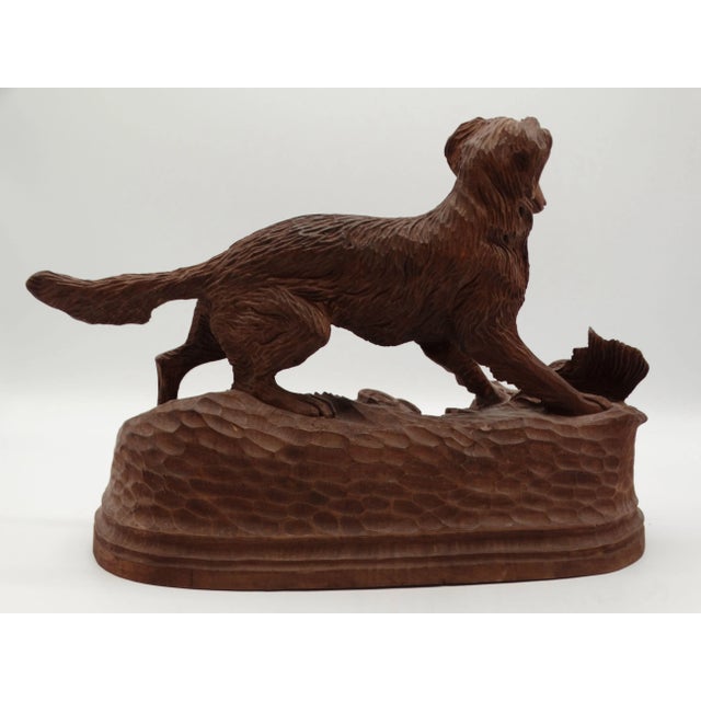 Early 20th Century Antique Hand Carved Black Forest Sporting Dog Statue Sculpture 13" For Sale - Image 5 of 11