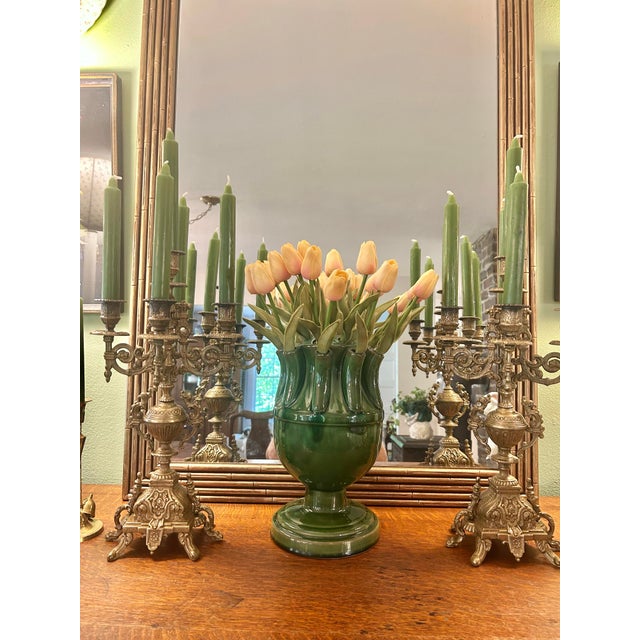 Rococo 1930’s - 1950’s Pair of Continental Rococo Revival Griffin Handle Candelabra in Aged Gilt Metal For Sale - Image 3 of 12