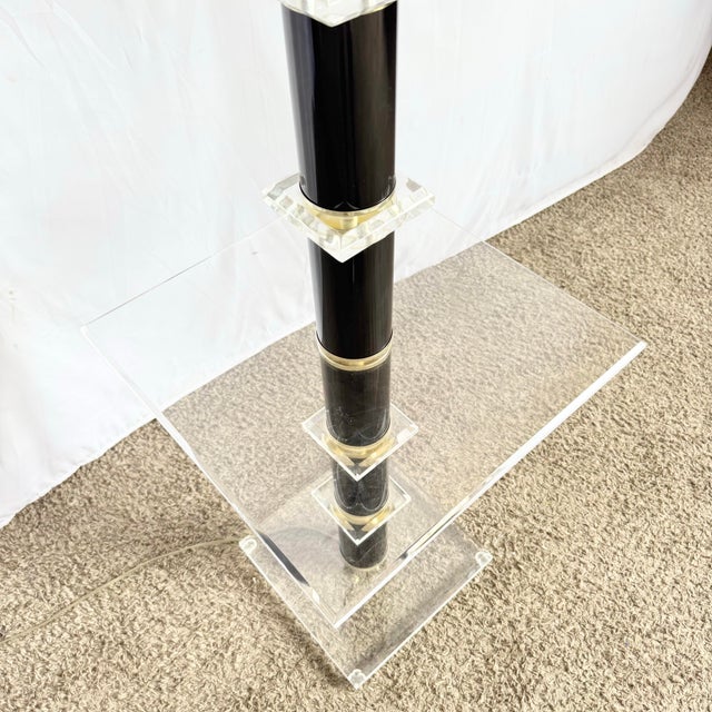 Mid Century Modern Black and Lucite Floor Lamp/Side Table For Sale In Miami - Image 6 of 9
