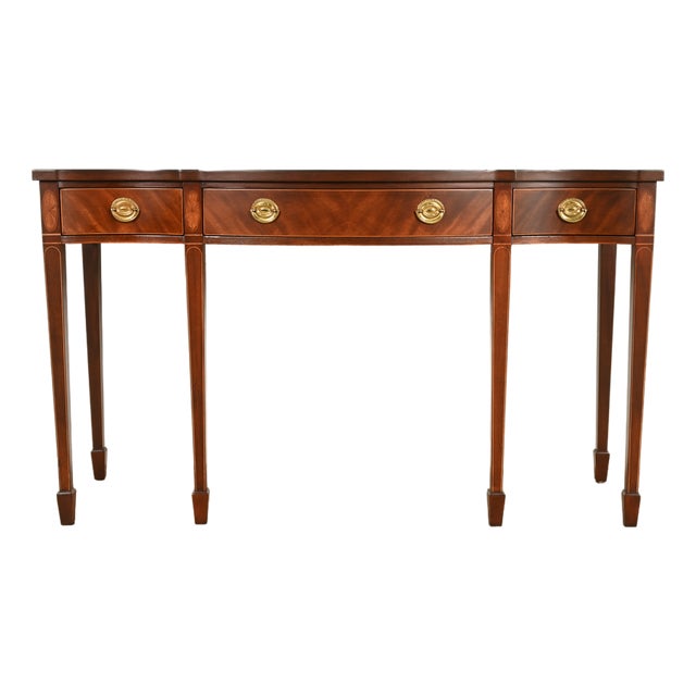 Baker Furniture Historic Charleston Federal Inlaid Mahogany Three-Drawer Console Table | Newly Refinished For Sale