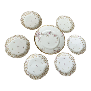 Antique Limoges Porcelain Set of Two Dinner and Six Dessert Plates Gold Floral