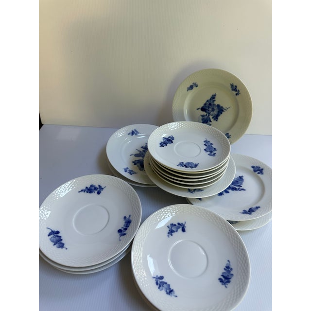1980's Royal CopenhagenDenmark Blue Flowers Braided Edges Six(6) Salad Plates 7.5",Six(6) 7" Saucers(#8195),Six(6) Saucers 6.5"(#8269) - 18 pcs For Sale - Image 16 of 18