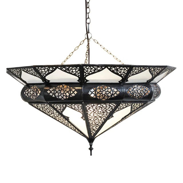 Moroccan Vintage Moroccan Metal Frosted Dish Pendant Light For Sale - Image 3 of 9