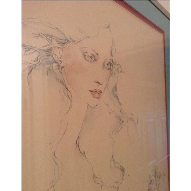 Mid-Century Modern 70s Vintage Susan Obrant Mood Indigo Lithograph on Watercolor Paper Print Framed, Signed For Sale - Image 3 of 5