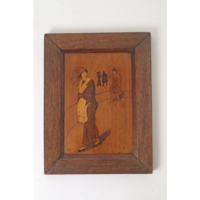 Brown Art Deco Wood Inlay Picture of Fashionable Lady and Gentleman, Germany, 1920 For Sale - Image 8 of 10