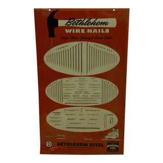 Circa 1950 Bethlehem Steel Wire Nails Metal Sign For Sale