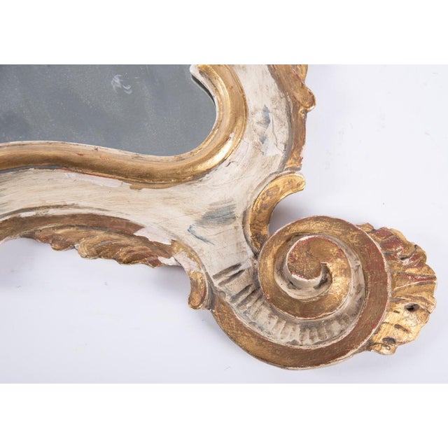 Beautiful Late 18th Century Italian Wood Faux Marble Top Wall Console with Mirror, Gold Accents Off White This has been...