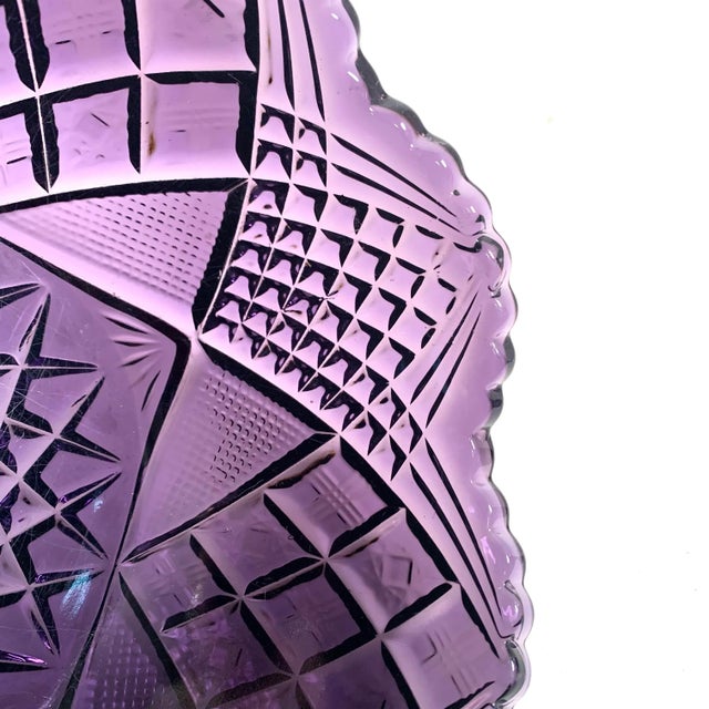 Late 19th C. Amethyst Pressed Glass Serving Bowl Art Deco Traditional Victorian For Sale - Image 4 of 10