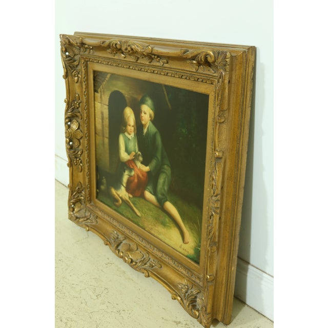 1970s Framed Oil Painting on Canvas ~ Children W. Dogs For Sale - Image 5 of 9