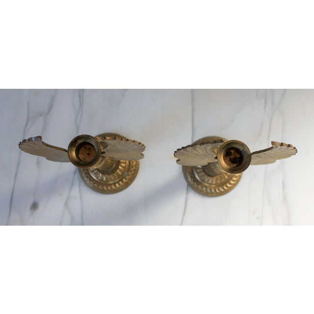Metal Vintage Brass Angel Wing Candle Holders - a Pair For Sale - Image 7 of 9