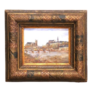 19th Century French Porcelain Painting of the City of Auxerre in Carved Frame For Sale