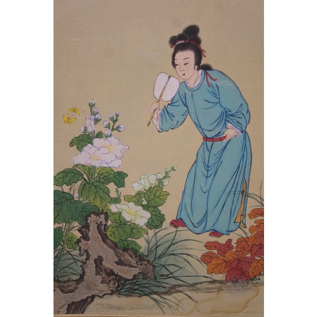 Chinese Hand Painted Silk 4 Panel Folding Screen Scholars Landscape Bógǔ Tú 59" For Sale - Image 17 of 18