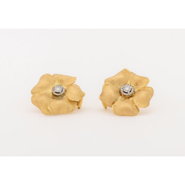 Floriform Yellow Gold and Diamond Earrings For Sale In New York - Image 6 of 8