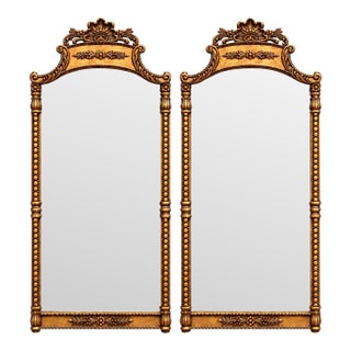 Mid-Century Italian Rococo Style Carved Giltwood & Composite Shell Wall Mirrors - Pair For Sale