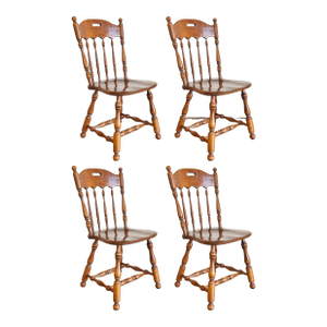 Vintage Ethan Allen Carved Maple and Birch Colonial Arrowback Dining Chairs, Set of 4